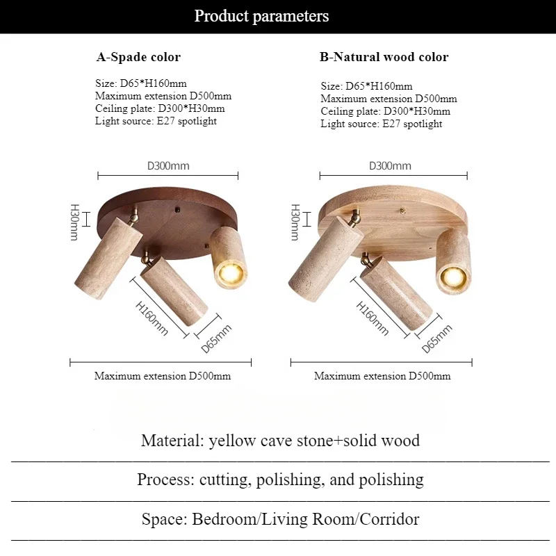 

SANDYHA Retro Japanese Ceiling Light Solid Wood Yellow Cave Stone Spotlight Elegant Indoor Lighting for Living Room Decoration