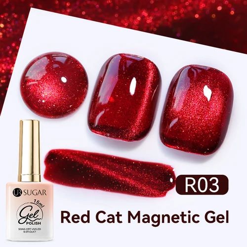 Imagen 2 del producto UR SUGAR 15ml Otoño Invierno gato rojo esmalte de uñas de Gel magnético dopamina blanca brillo brillante remojo UV LED para manicura