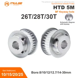 HTD5M Timing Pulley 26T/28T/30Teeth BF Keyway hole 8/10/12/12.7-30mm Belt Width 10/15/20/25mm 3D printed parts 5GT