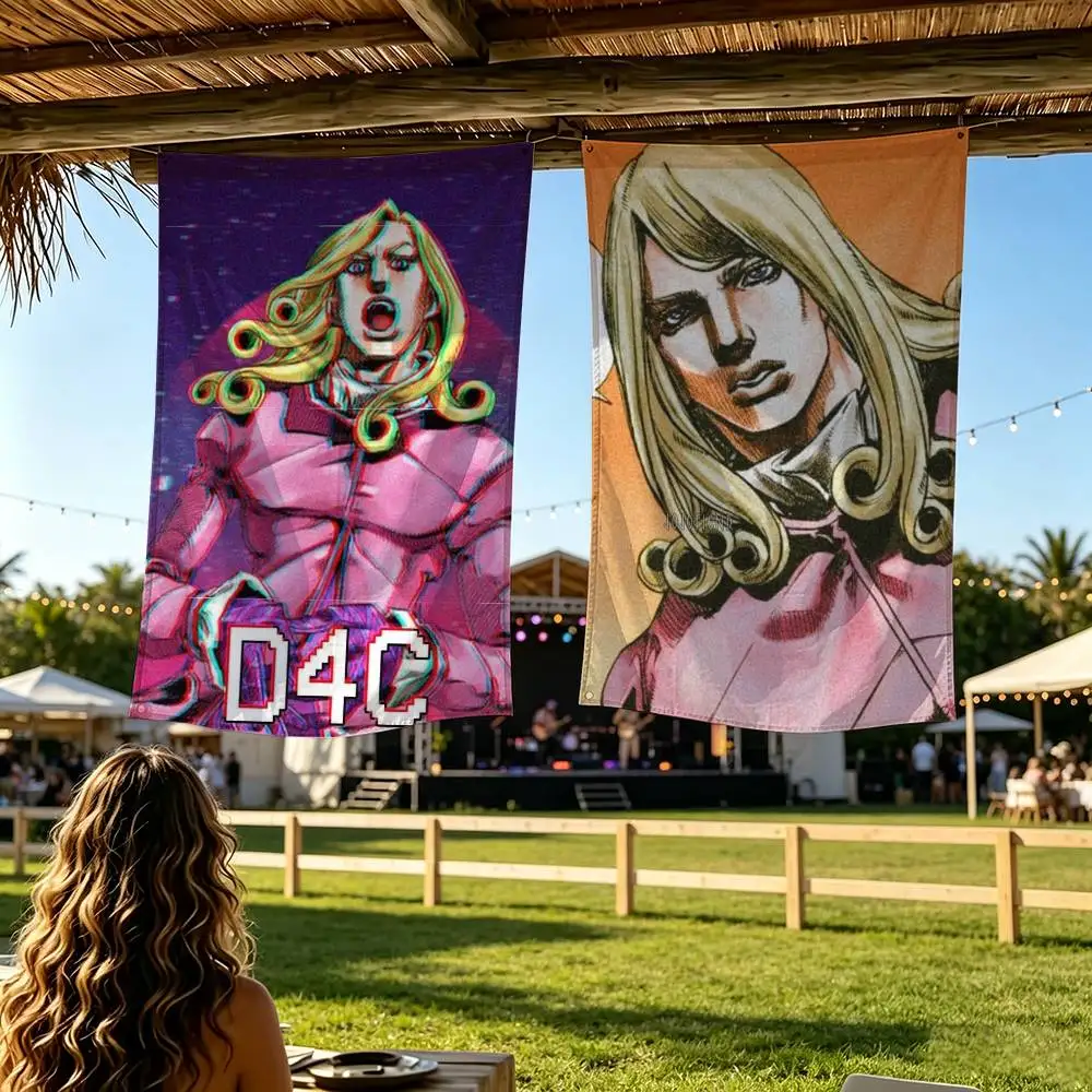 Jojo Funny Valentine D4C Custom Printed Tinplate Flag Digital Printing Banner for Garage Wall Out Door Decoration