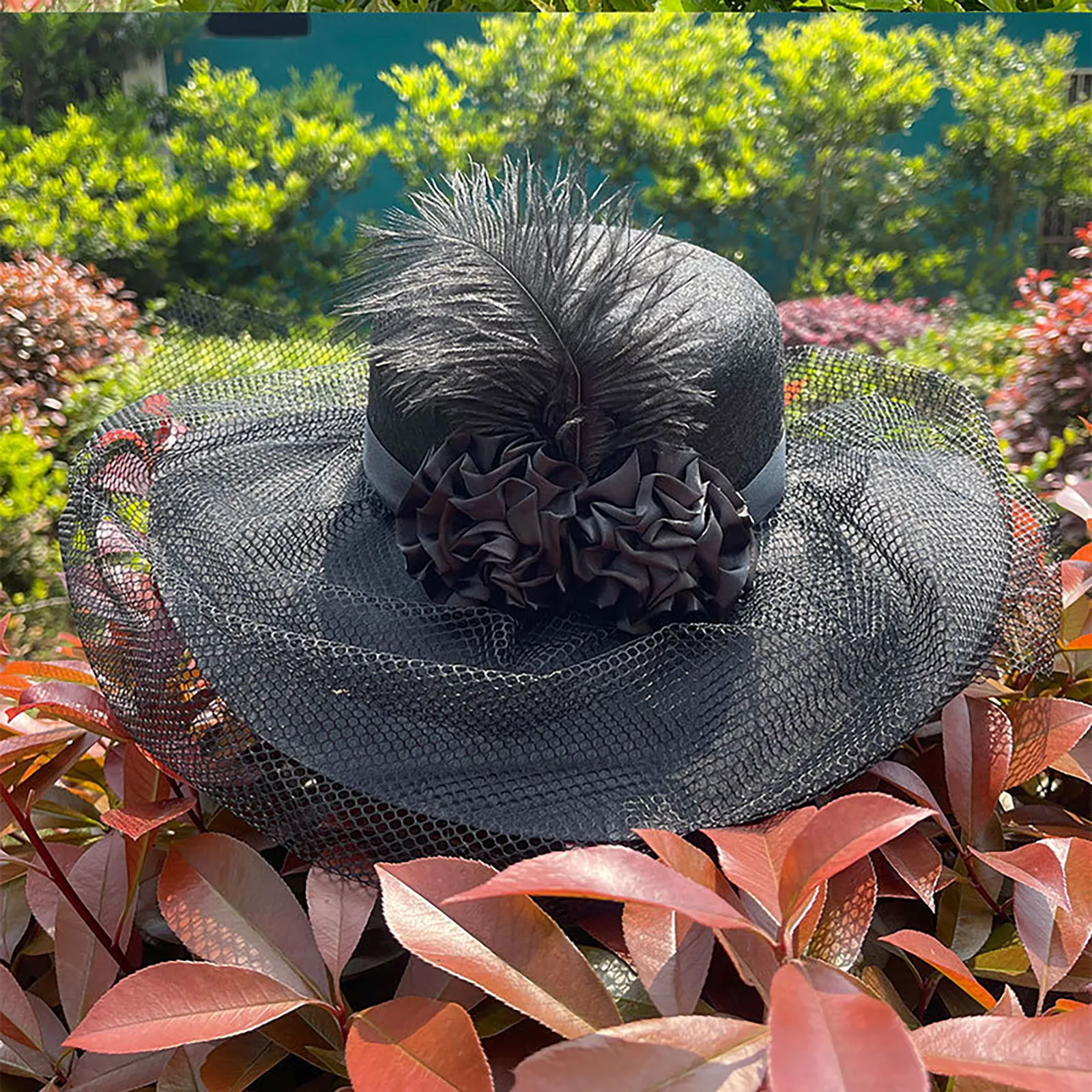 Sombreros fascinadores para mujer, sombreros de plumas de malla, sombrero de Organza Fedora de ala ancha grande, sombrero de Iglesia, boda, Kentuckes, Derbe