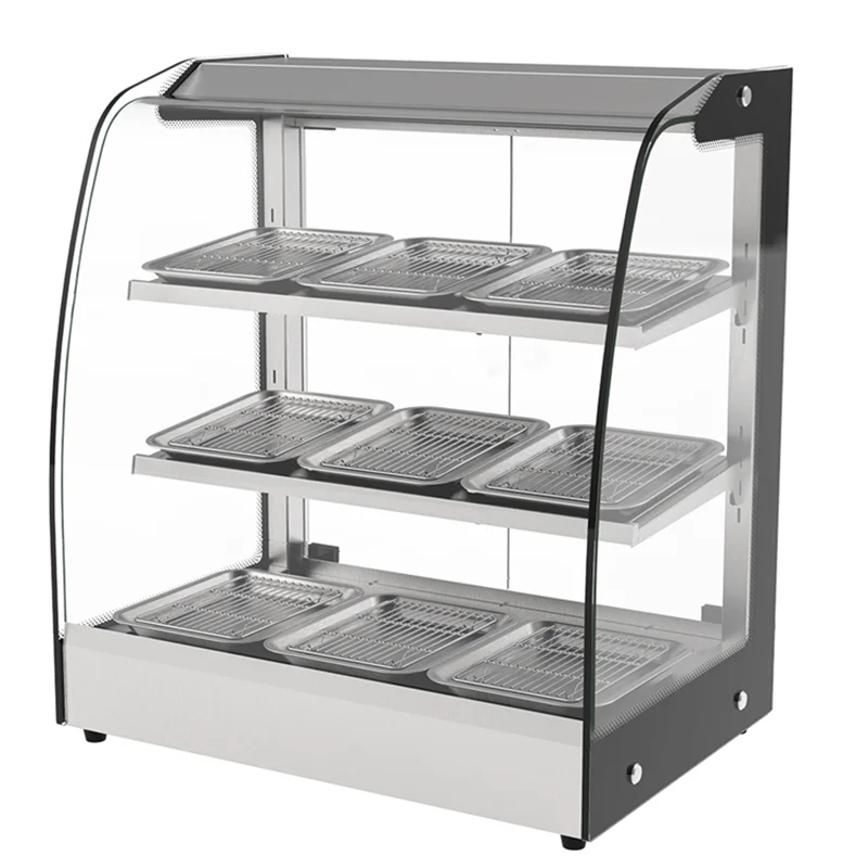 Commercial Curved Glass Counter In Standing Pastry Burger Hot Hot Dog Chicken Mini Food Warmer Display Case