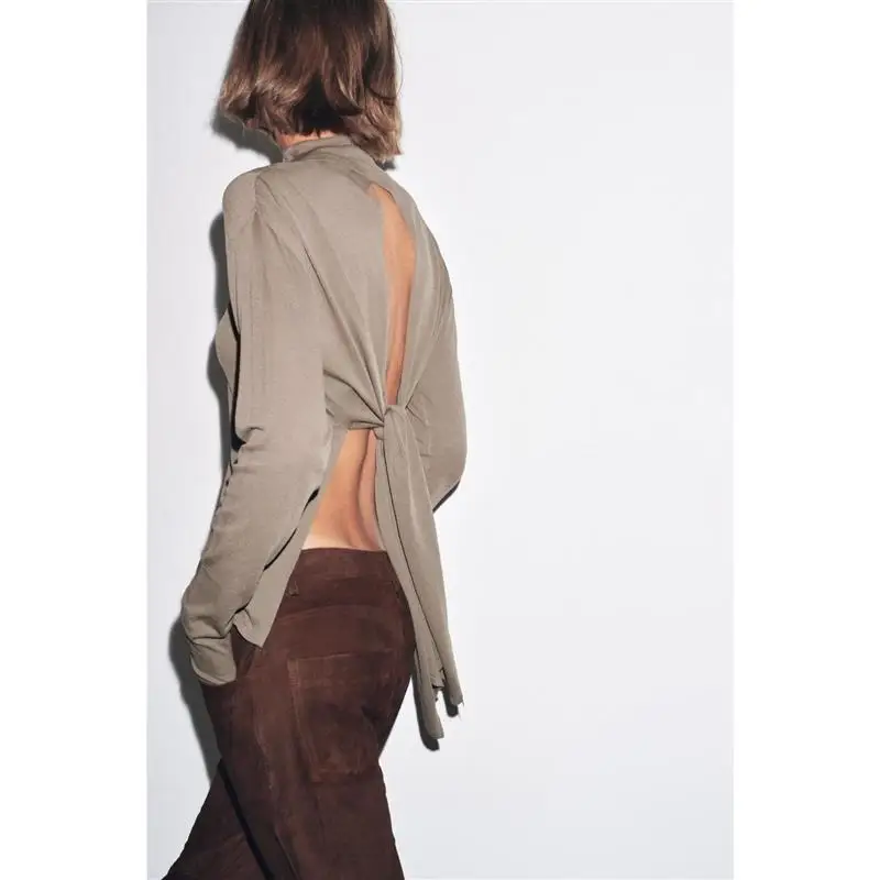 Sweter damski z dzianiny na wczesną jesień, rozcięcie z przodu, długi rękaw, golf, ozdobny węzeł, styl europejski.