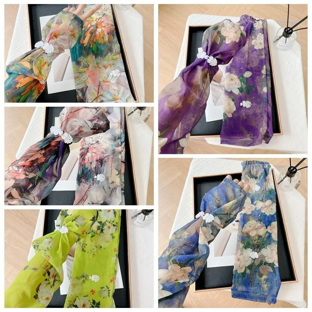 

Fashion Chiffon Sun Protection Sleeves Lace Chinese Style Sunscreen Sleeves Long Fingerless Elastic Arm Sleeve Driving