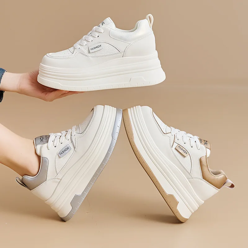 

Women's casual single shoes women's height increasing shoes women's round toe thick soled white shoes