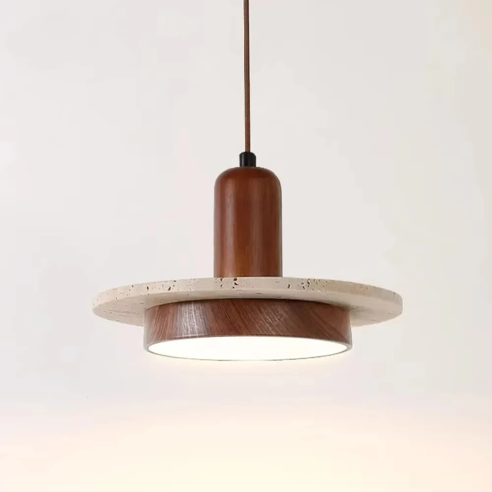

Natural Marble Pendant Lamp Counter Dining Living Room Wabi-sabi Bedside Bedroom Light Fixture Stone Wood Travertine Chandelier