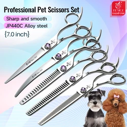Fenice Dog Grooming Scissors 7 Inch Trimming and Hairdressing Dogs Kits Straight&Thinner&Curved&Chunker&Natural Grooming Shears