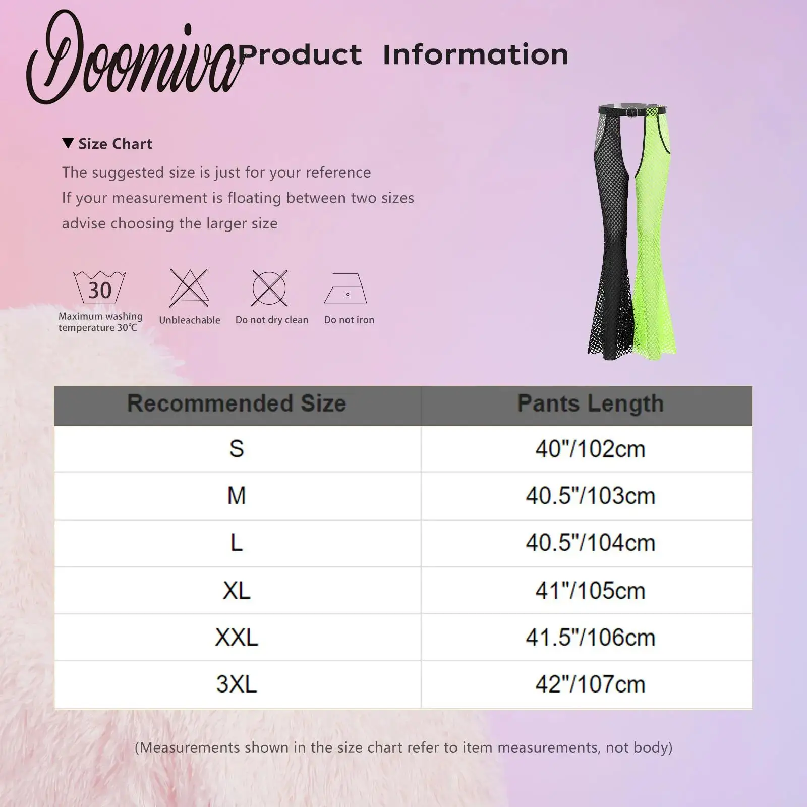 

Women Wetlook Clubwear Sheer Fishnet Mesh Chaps Pants and Waist Belt Hollow Out Crotch Pants Trousers for Rave Dance Party