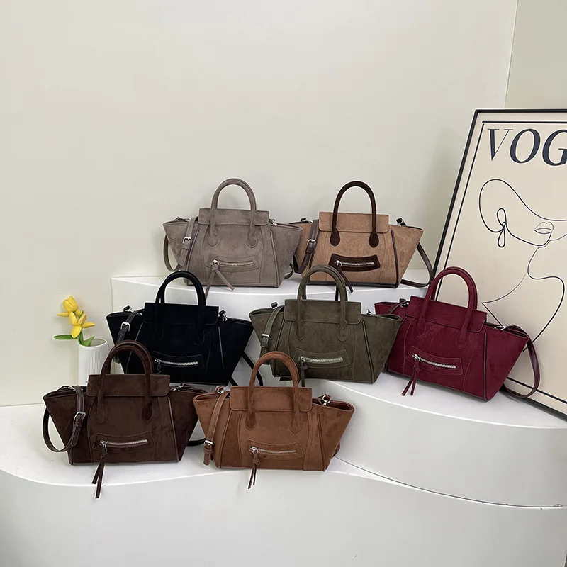 حقيبة يد مبتسمة على شكل جناح، حقيبة ذات سعة كبيرة من الجلد الناعم، حقيبة نسائية بسيطة من الجلد المخملي للتنقل للنساء #3