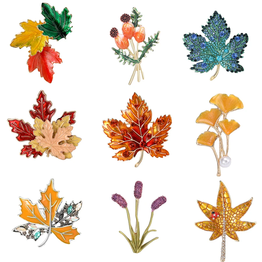 Berry Women's Rhinestone Leaf Brooches Unisex Plant Pins Office Party Casual Accessories Gifts