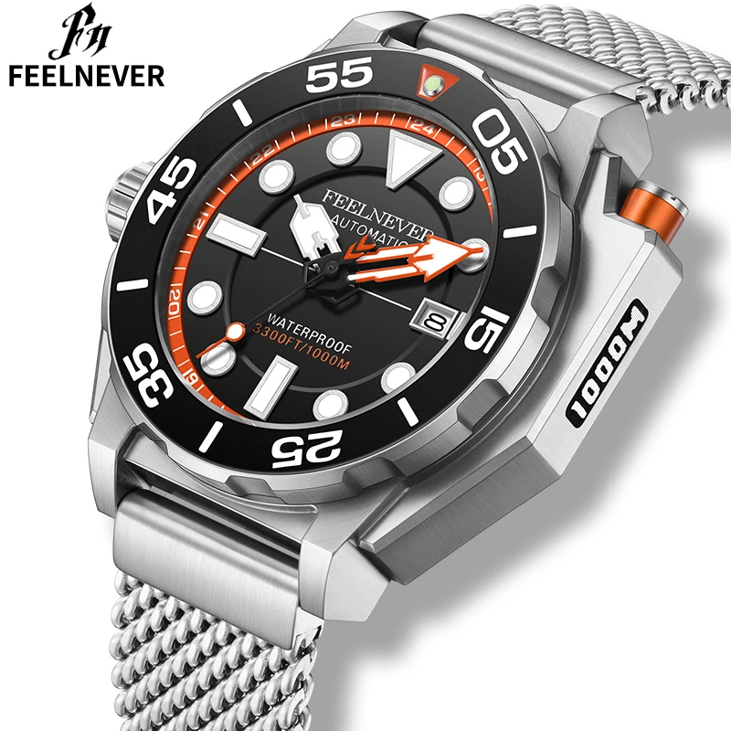 FeelNever Fashion Luxury Automatic Man Watch Rotating Bezel Sport Diving Compass Watches Luminous Mechanical Professional Clocks