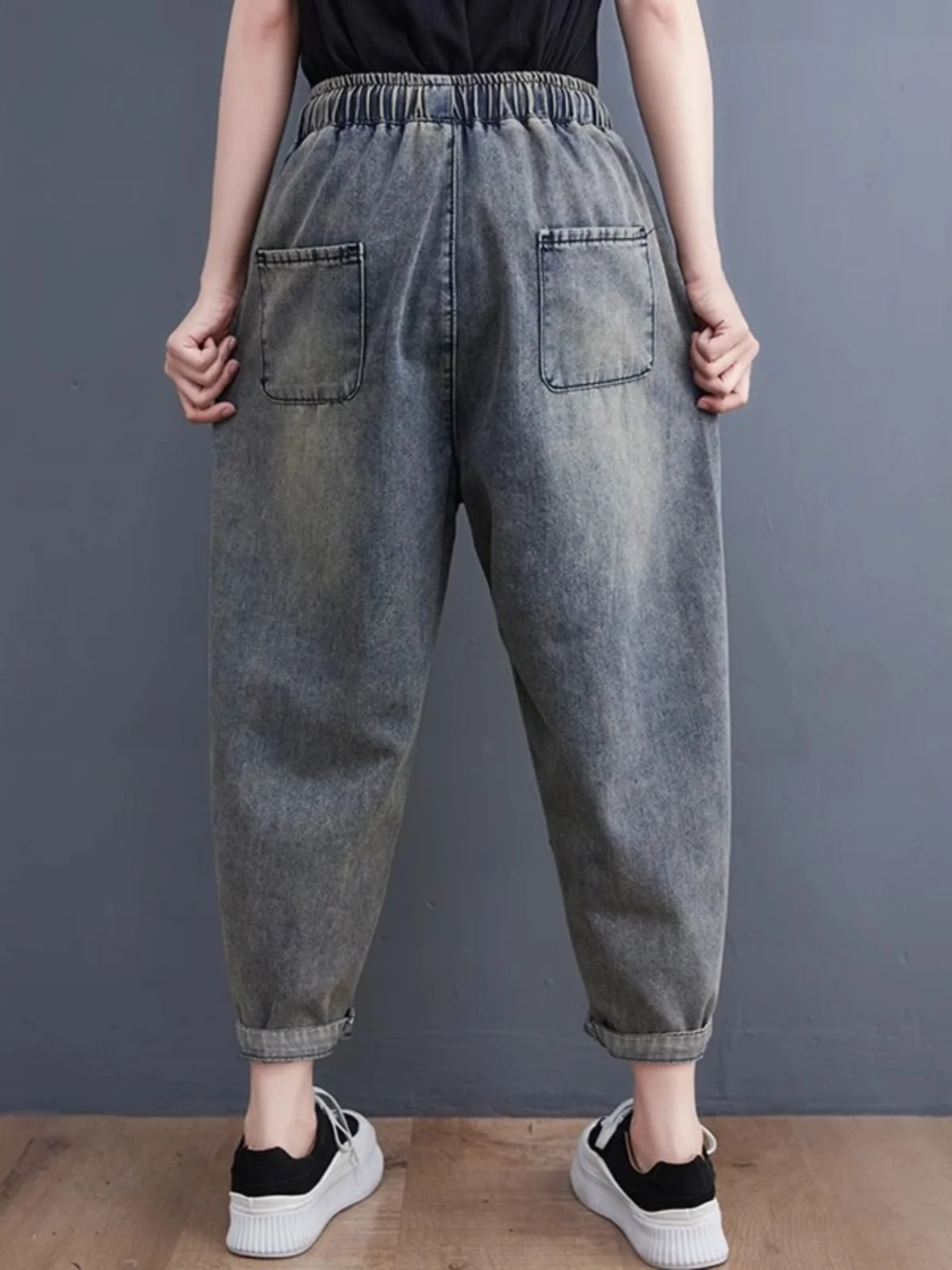 

plus Size Women's Distred Denim Jeans Fall New Sle Worn White Hole Hole Nine Points Slim Harry High Waist Thinning Pants