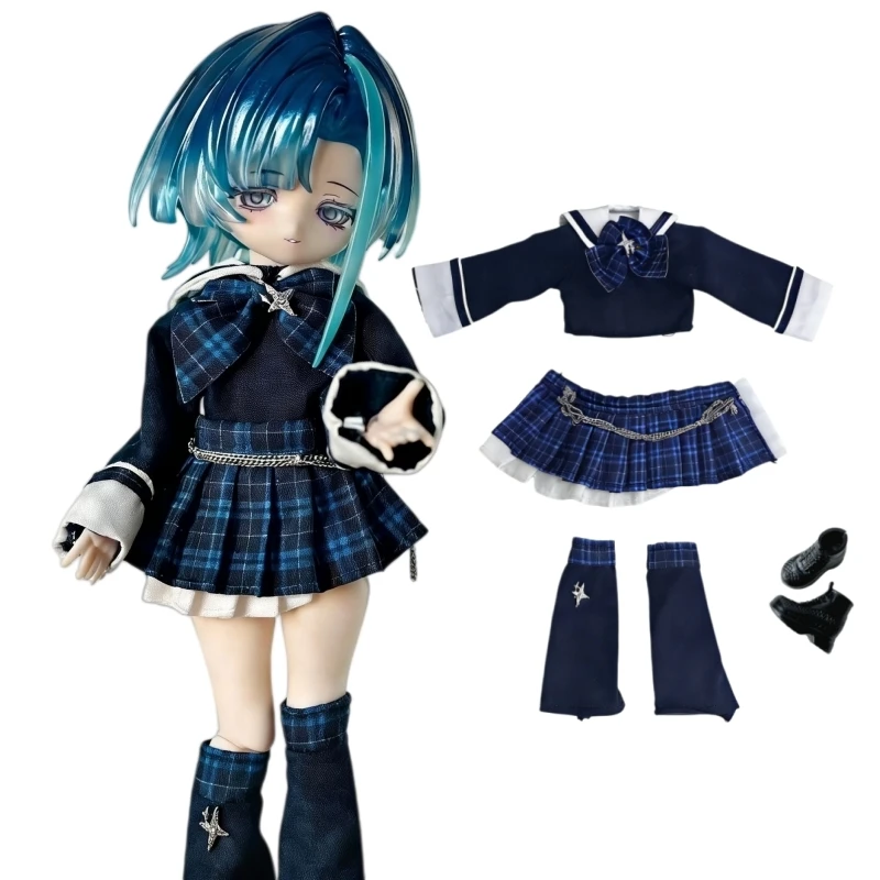 

Japanese School Blue JK Uniform For 1/12 BJD Doll Clothes Set Sailor Suit Plaid Skirt Outfit for BJD Escape Body