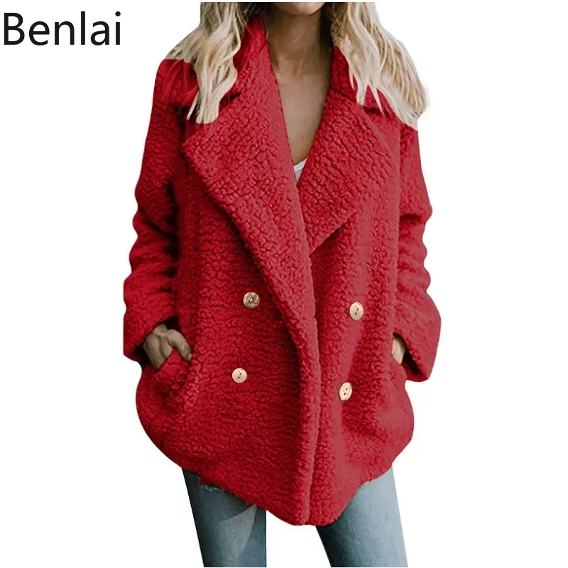 Autumn and Winter Style Lapel Button Loose Woolen Sweater with Sheep Cake Fur and Lining Cloth Jacket for Women Jackets For