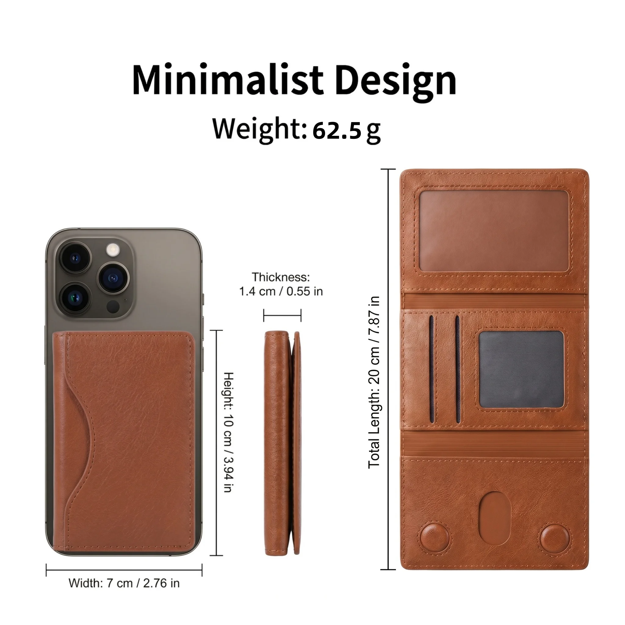 Men PU Leather Strong Magnetic Phone Wallet Card Holder Foldable Kickstand 6 Slots Clear ID Window Slim Credit Card Pouch