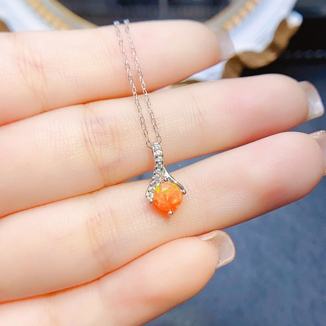 Fire Opal Pendant 925 Sterling Silver Genuine Orange Opal Necklaces For Women Jewelry Gift