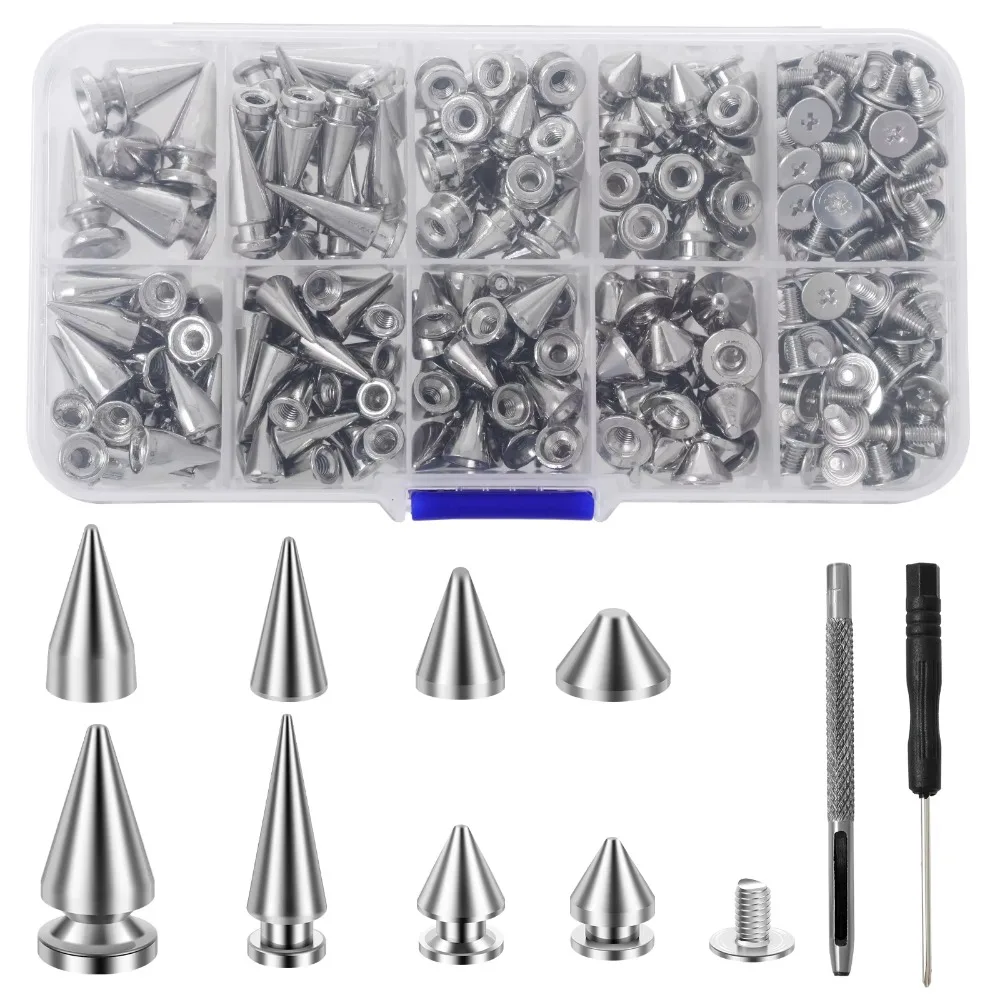 

359Pcs 8 Sizes Punk Spikes and Studs Kit Wear-resistant Easy To Install Clothing Studs Cool Widely Use Cone Spikes Kit
