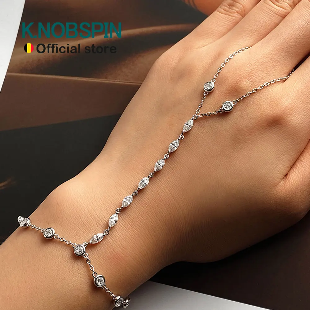 

KNOBSPIN 3,2 карата муассанитовые браслеты для женщин, регулируемая цепочка 15-20 см, сертифицированная GRA, подарочный браслет из стерлингового серебра s925 с пузырьками