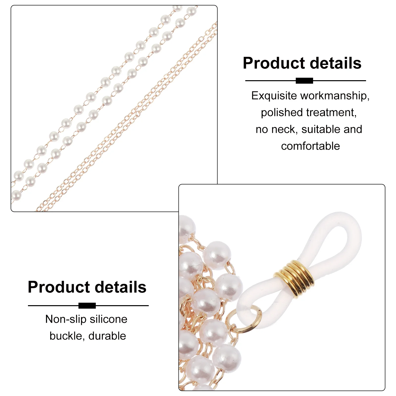 

2Pcs Pearl Eyeglass Chain Durable Non-Slip Eyewear Retainer Strap Drop-Resistant Protective Glasses Holder for Sports and