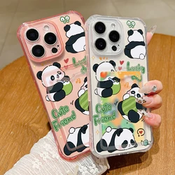 Card Slot Pocket TPU Clear Case For iPhone 16 Pro 15 14 13 12 Pro Max 11 Shockproof Cute Panda Pattern Soft Silicone Phone Cover