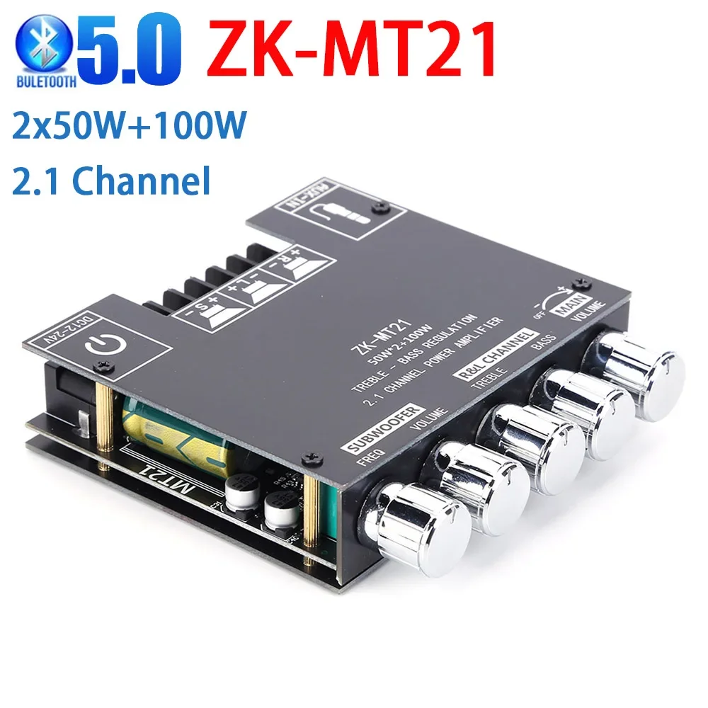 ZK-MT21 2.1Channel Bluetooth Amplifier Board 50Wx2+100W HiFi Subwoofer Stereo Amplifier Board 502L/502MT/1002T/1002L AMP Board