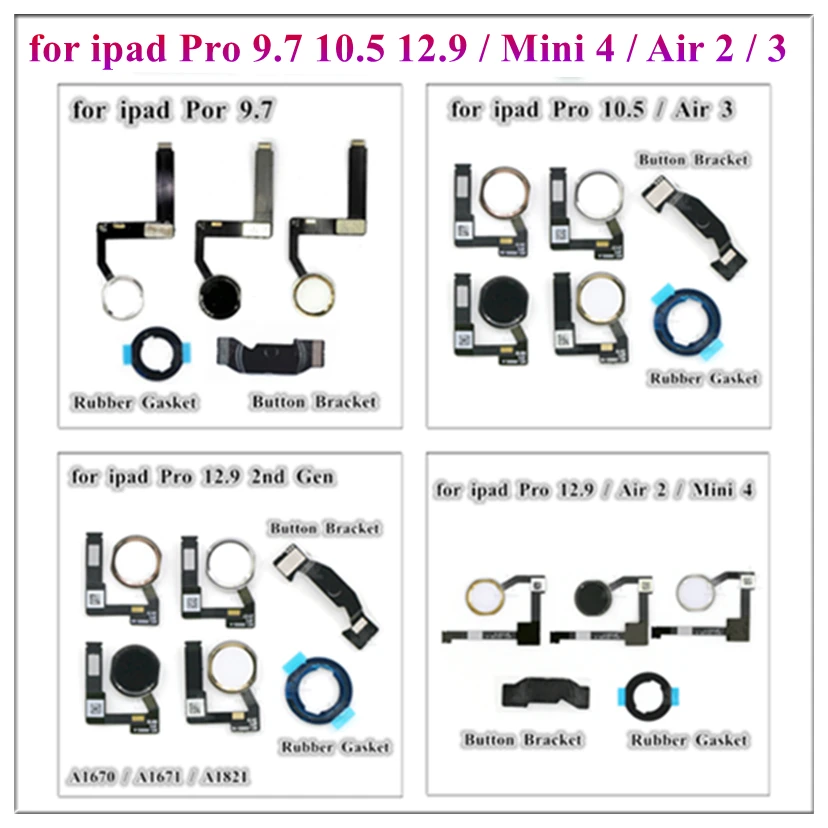 1Pcs Home Button Menu Key Flex Cable Bracket Rubber Assembly Replacement for iPad Pro 9.7 10.5 12.9 1st 2nd Gen Air 2 3 Mini 4