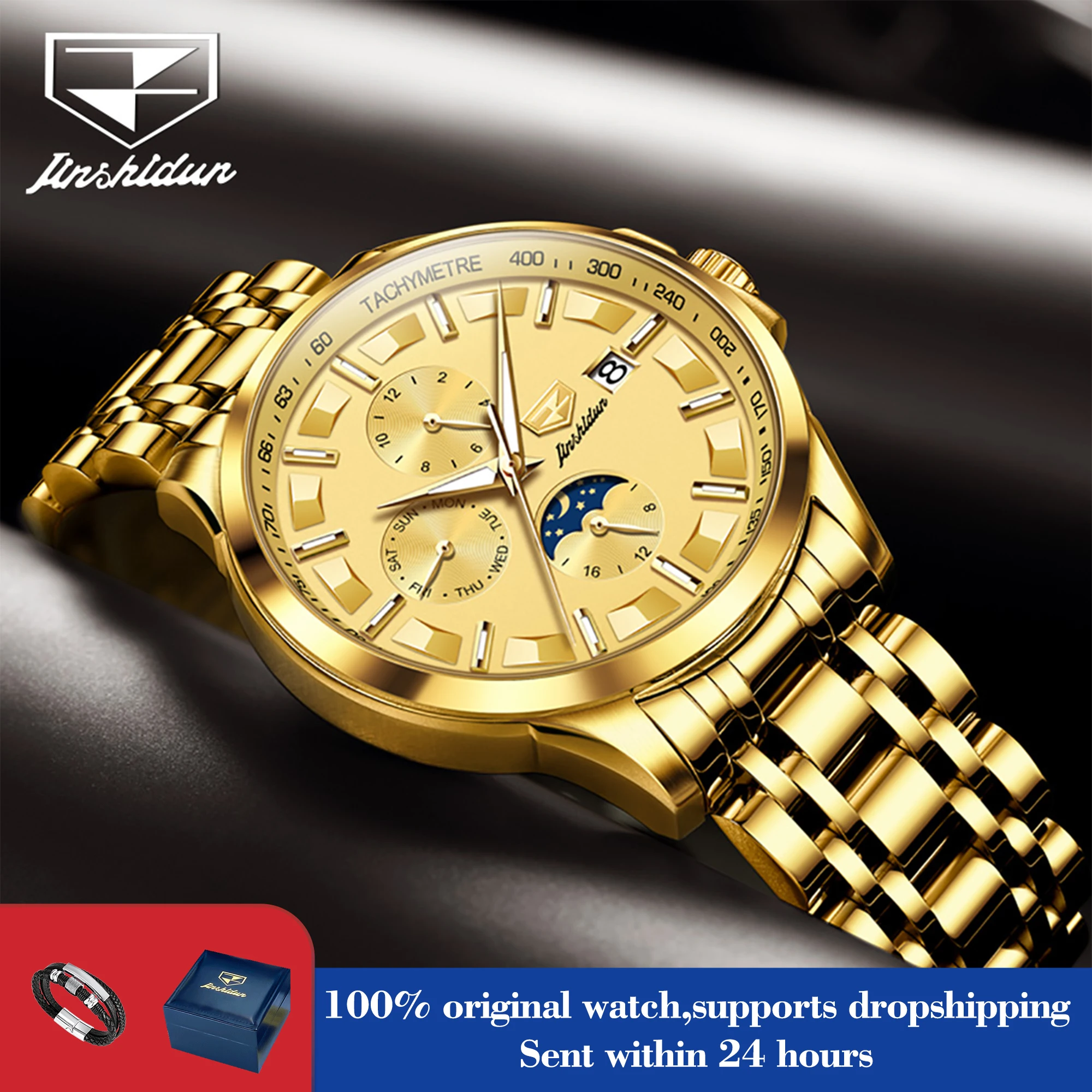 

JSDUN 8941 Мужские часы Лучший бренд Автоматические механические часы для мужчин Нержавеющая сталь Фаза Луны Водонепроницаемые роскошные часы для платья