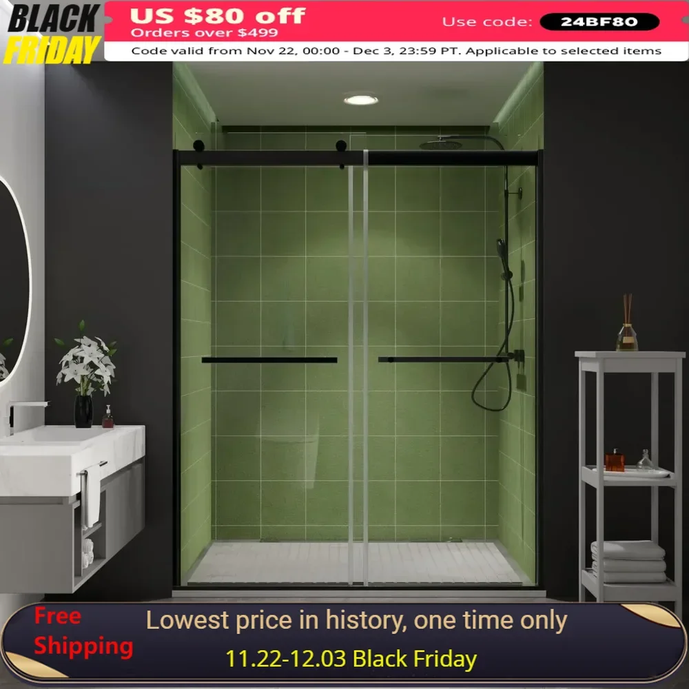 

Shower Doors,56-60 in.W X74 in.H Semi-Frameless Sliding ,Sliding with 1/4" (6mm) Clear SGCC Tempered Glass,Shower Doors