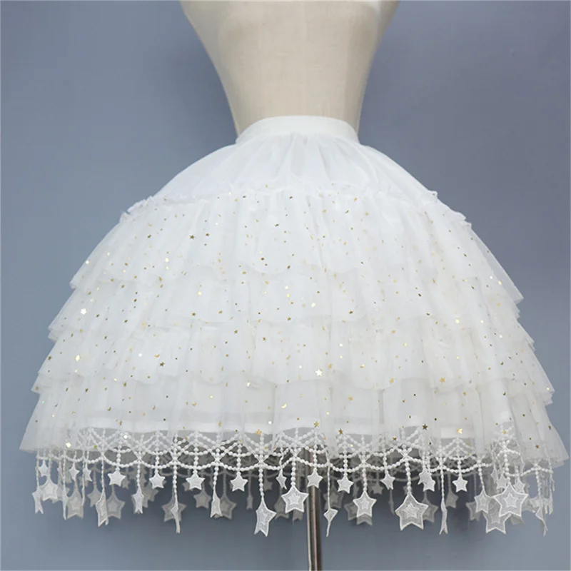 Women Ruffled Petticoat Fluffy Bubble Tutu Skirt Crinoline Underskirt No Hoop Boneless Lolita Tutu Skirt With Tulle Skirt