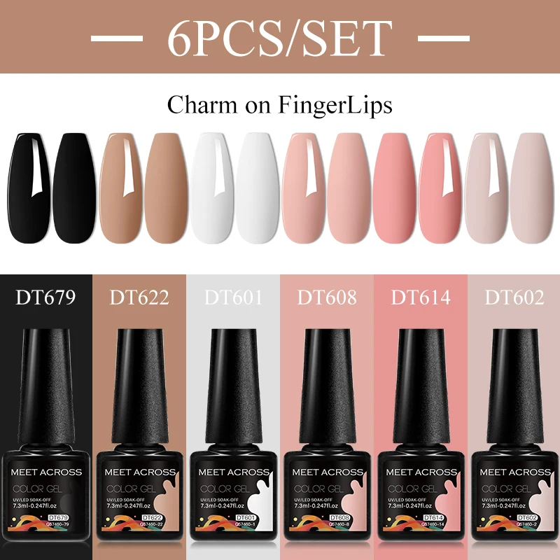 MEET ACROSS 6 stks/set 7.3 ml Gel Nagellak Voor Nagels Naakt Bruin Semi Permanente Nail Art LED UV Gel vernis Nagelbenodigdheden