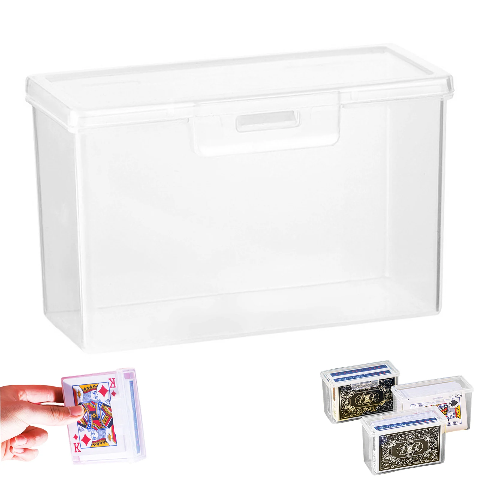 صندوق تخزين البطاقات البلاستيكية حامل مستطيل شفاف لبطاقات ألعاب البوكر معرف بطاقة العمل منظم السفر حامي دائم
