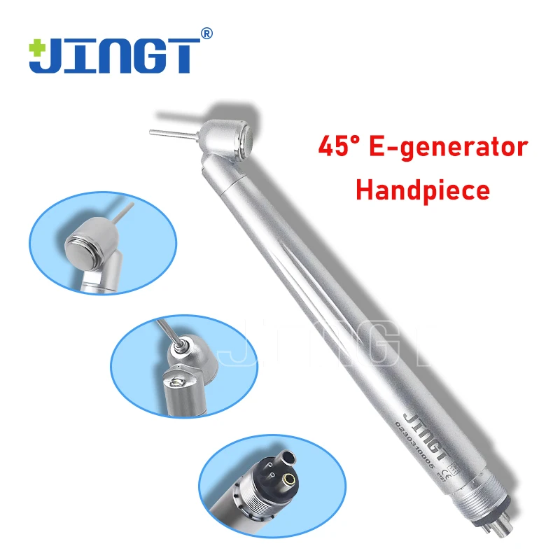 JINGT Dental LED High Speed Handpiece 45 Degree Surgery Dentist Tips Air Turbine Push Button DentistryTriple Water Ceramic Rotor