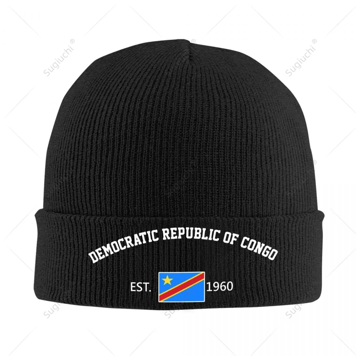 Knitted Hat Unisex Democratic Republic Of Congo EST.1960 Independence Day Men Women Boys Winter Autumn Beanie Cap Warm Bonnet