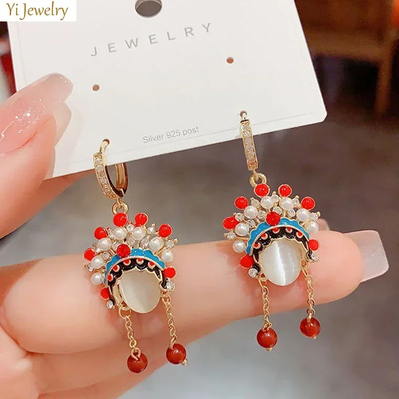 Chinese Style Peking Opera Facial Masks Earrings Red Cute Statement Earrings Gift Friends Wholesale