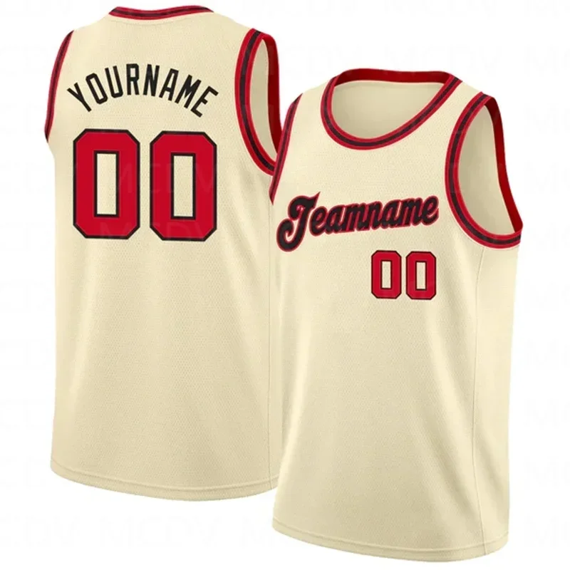 

Custom Red-Black Round Neck Rib-Knit Basketball Jersey 3D Print Team Name Number Vest Game Practice Clothes Adult/Youth