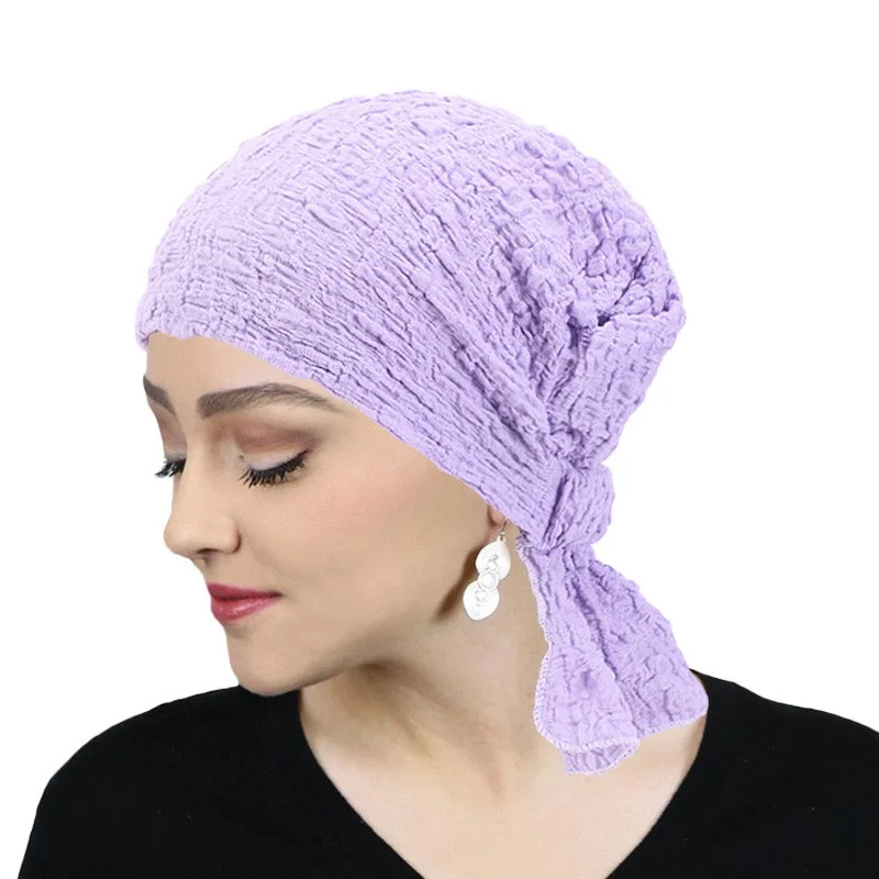 Hot Sale Comfortable Bubble Cotton Fashion Turban Caps Women's Elastic Headscarf Muslim Headscarf Cap for Women