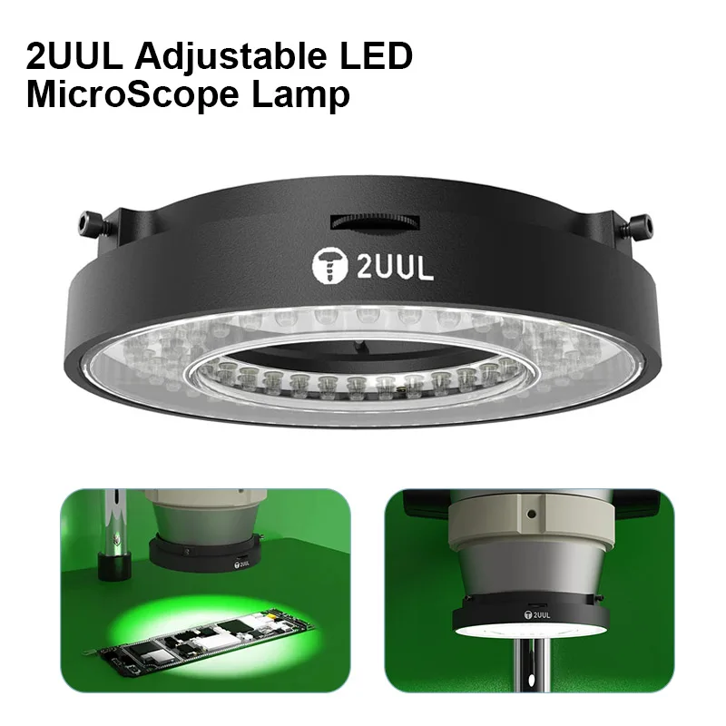 2UUL MS98 lámpara de microscopio LED ajustable, anillo de luz negro, iluminador para mantenimiento de teléfono, lámpara de reparación de brillo USB