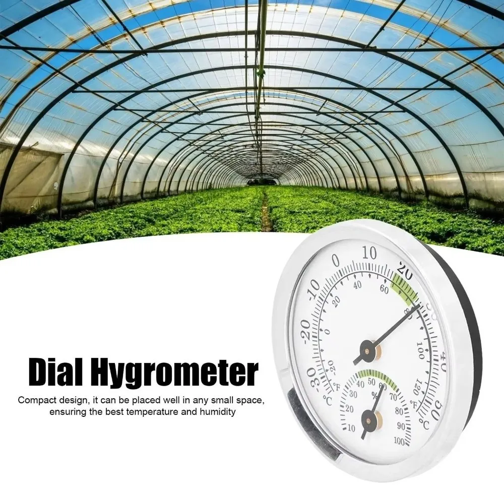 2 in 1 Gauge Mini Pointer Thermometer Round Pointer Type No Battery Required Temperature Meter Metal Case Diameter 58MM