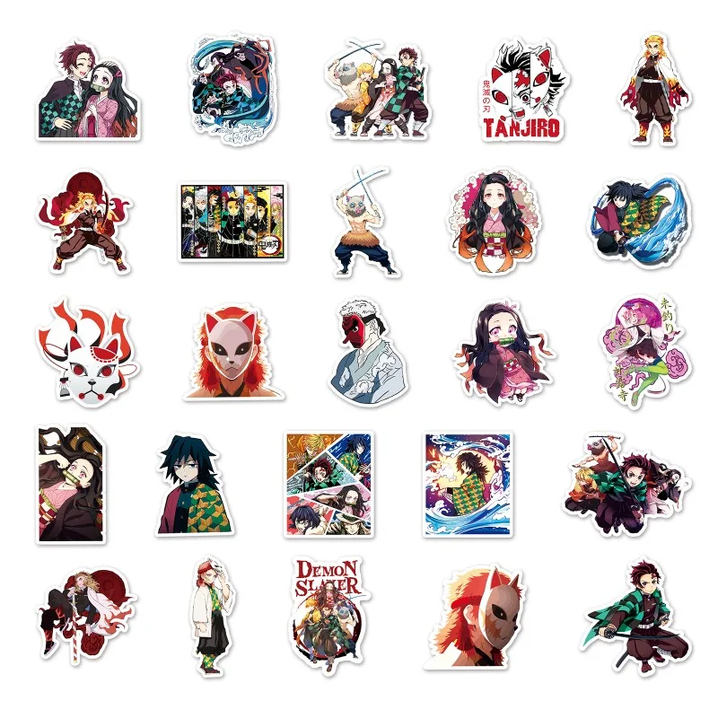 50pcs Demon Slayer Cartoon Graffiti Sticker Waterproof Decorative Water Cup Laptop Luggage Desktop Stationery Skateboard Sticker