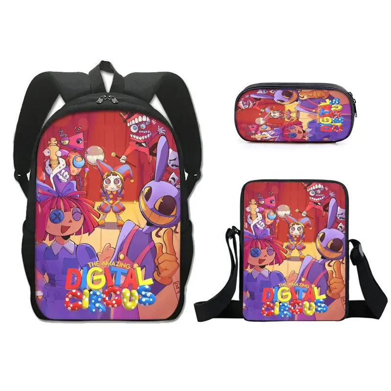 Mochila de viaje para niños y niñas, juego de bolígrafos, mochila escolar de Anime, el increíble circo Digital, 3 piezas