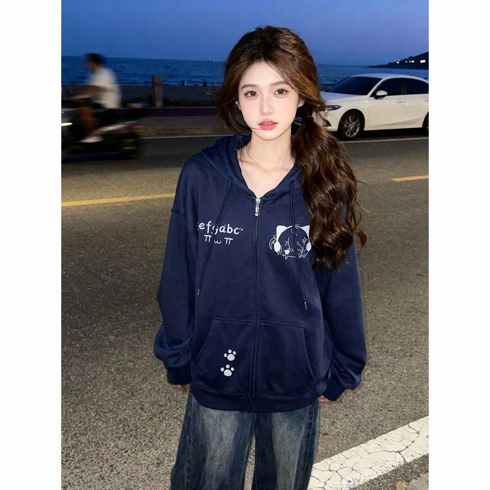2026 Spring Fashion Letter Print Hooded New Clothing American Polka Dot Star Sweatshirts Women Y2k Sweet Loose Casual Jacket