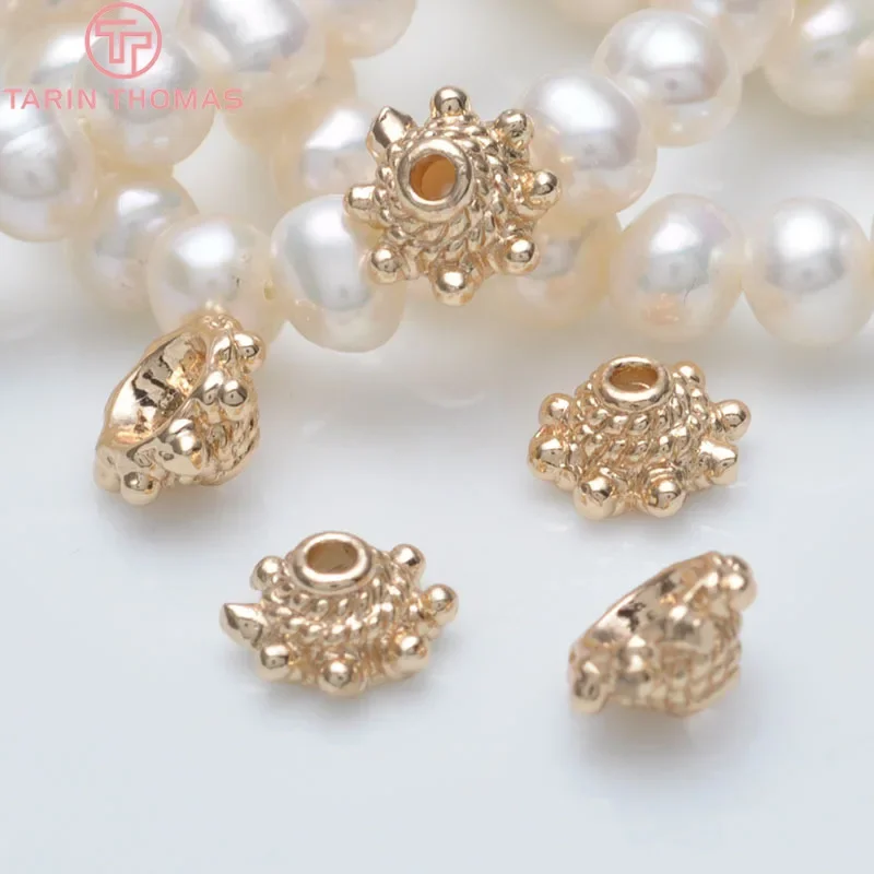 (3239)10PCS 8MM Hole 1.5MM 24K Champagne Gold Color Plated Brass Beads Caps Tassel Caps High Quality Diy Jewelry Accessories