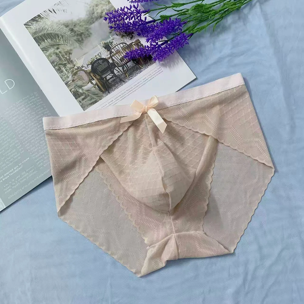 

Men's See Through Underwear Breathable Lingerie Seamless Lace Panties Ultra-Thin Briefs Sissy U Convex Pouch Underpants Knickers