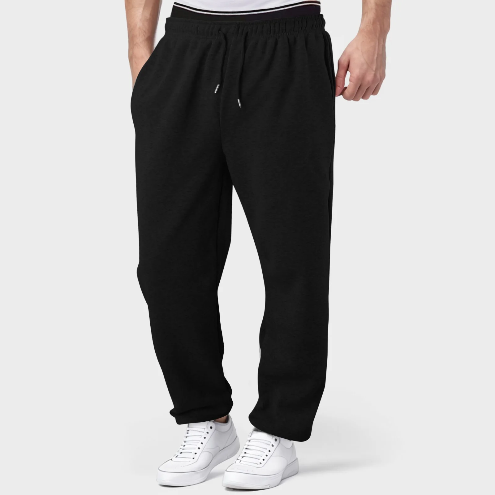 Mens Fleece Lined Sweatpants Wide Straight Leg Pants Bottom Sweatpants Joggers Pants Loose fit Sweatpants Bottoms Hiking