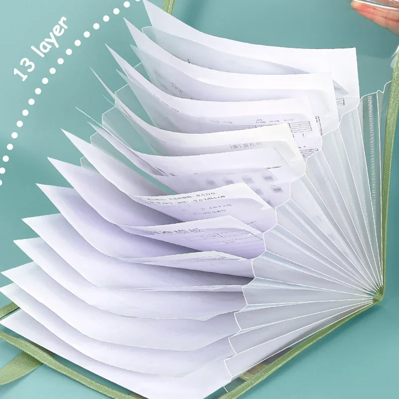 Portable Transparent Zipper Storage Bag Test Paper Folder 13 Layer File Folder Vertical Document Storage Bag Student Stationery