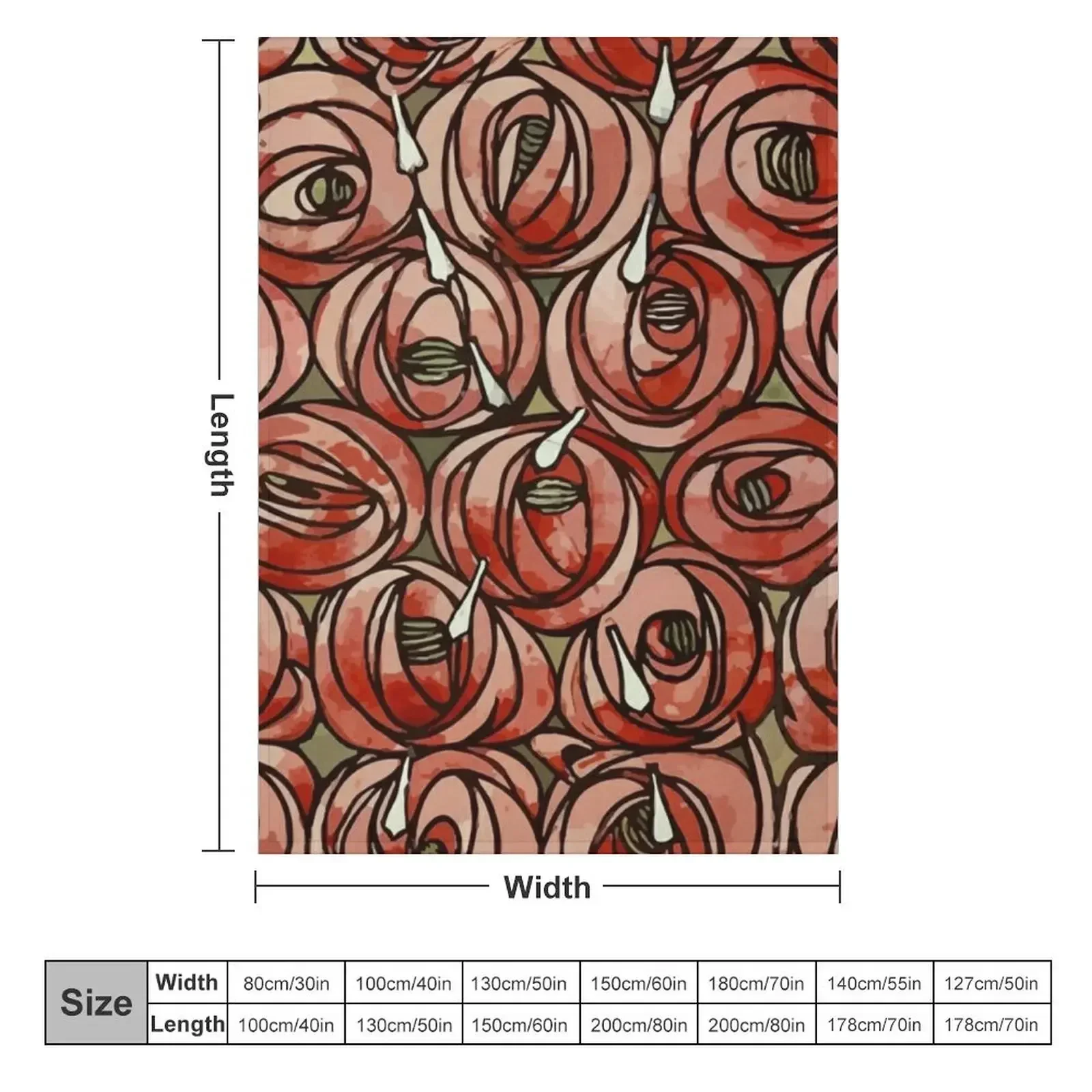 Charles Rennie Mackintosh Roses and teardrops, red,Mackintosh rose Throw Blanket Luxury St Warm Blankets