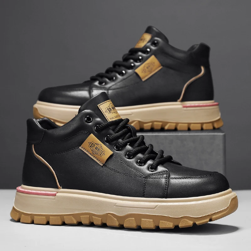 Men's Boots High Top Boots Mens Skateboard Shoes Anti Slip Man Sneakers Thick Bottom Lace Up Ankle Boots for Men Walking Shoes - Image 4