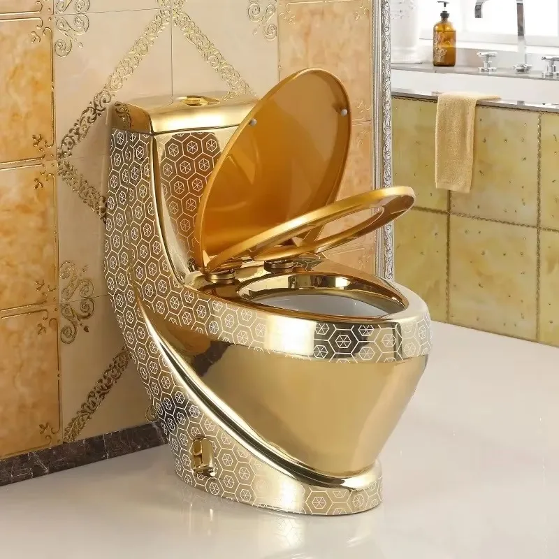 

Modern Electroplated Golden Royal Ceramic Golden Luxury Water One Piece Toilets Closet Dragon Toilet Bowl Gold Toilet Set