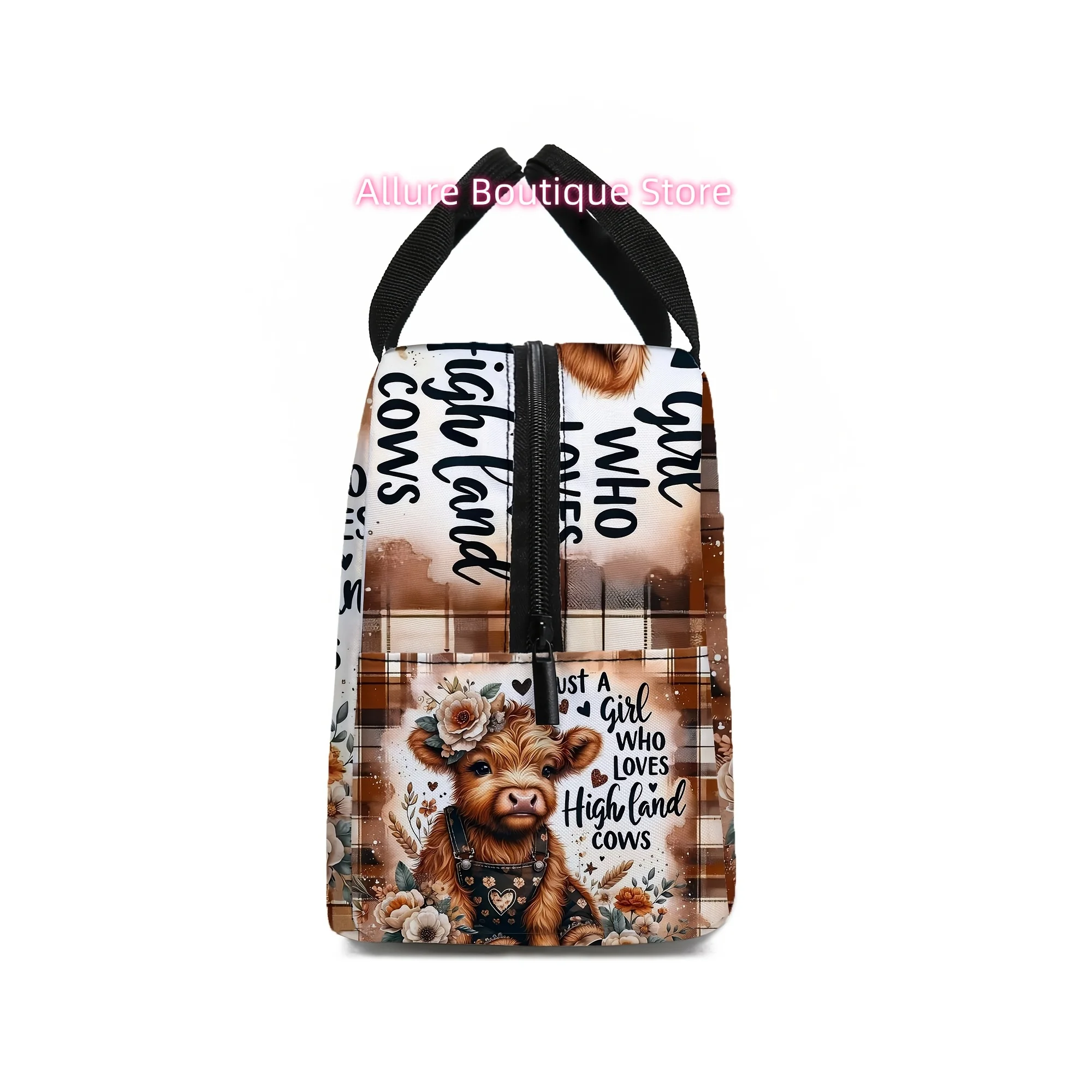Insulated Highland Cow Print Lunch Bag with Ice Pack Compatible - Cute Scottish Cow Tote for,, & Picnics - Bag (Non-Food Contact