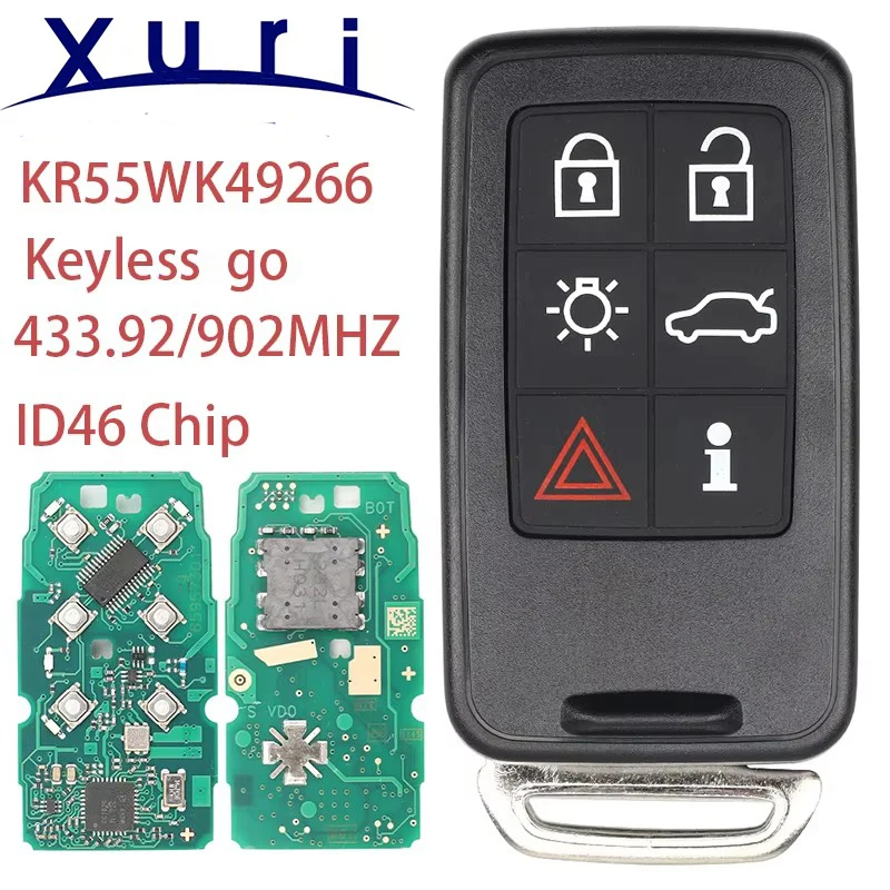 

Xuri KR55WK49266 902MHz/ 433MHz/ 6 Button 7953Chip Keyless Smart Remote Key Fob for 2008 - 2016 Volvo S60 S80 VC60 VC70 XC60